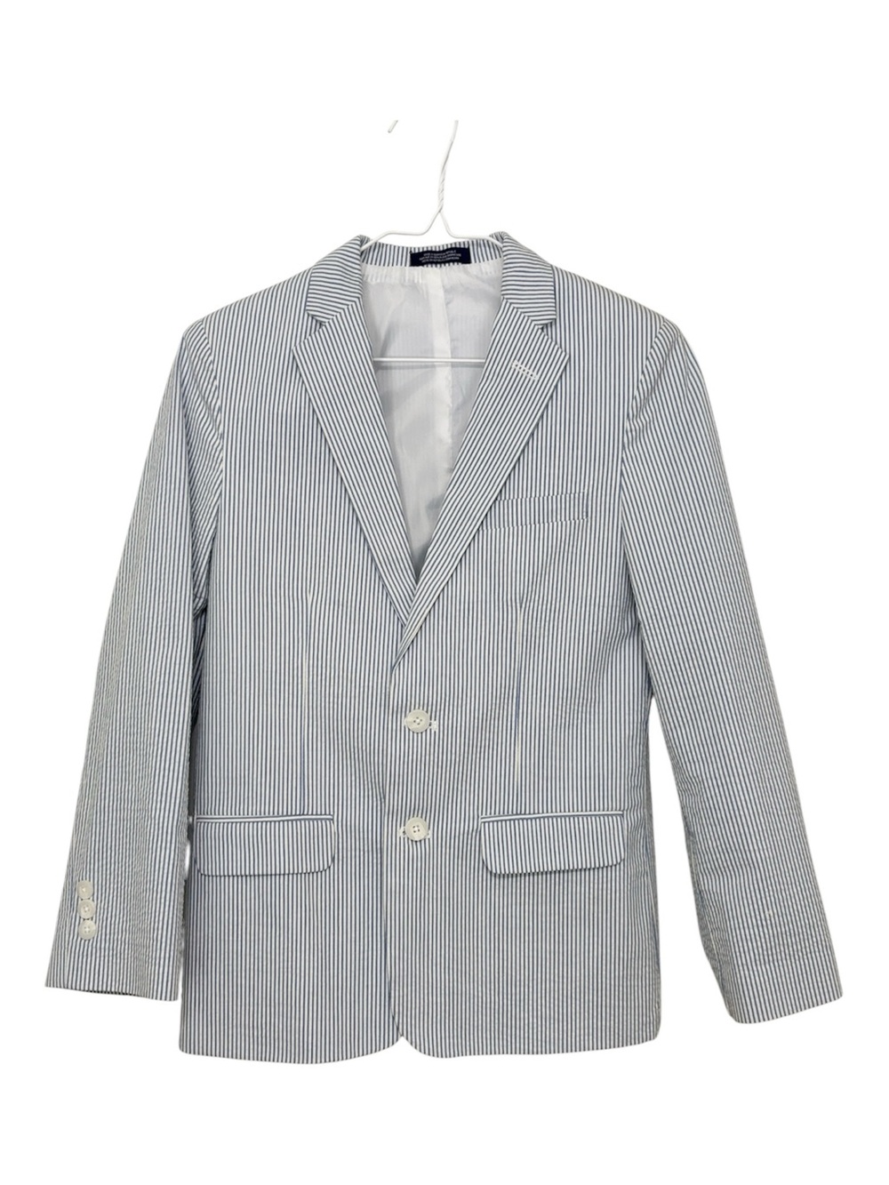 Izod Boys Size 14 Light Blue Seersucker Stripe Blazer - Classic Summer Style